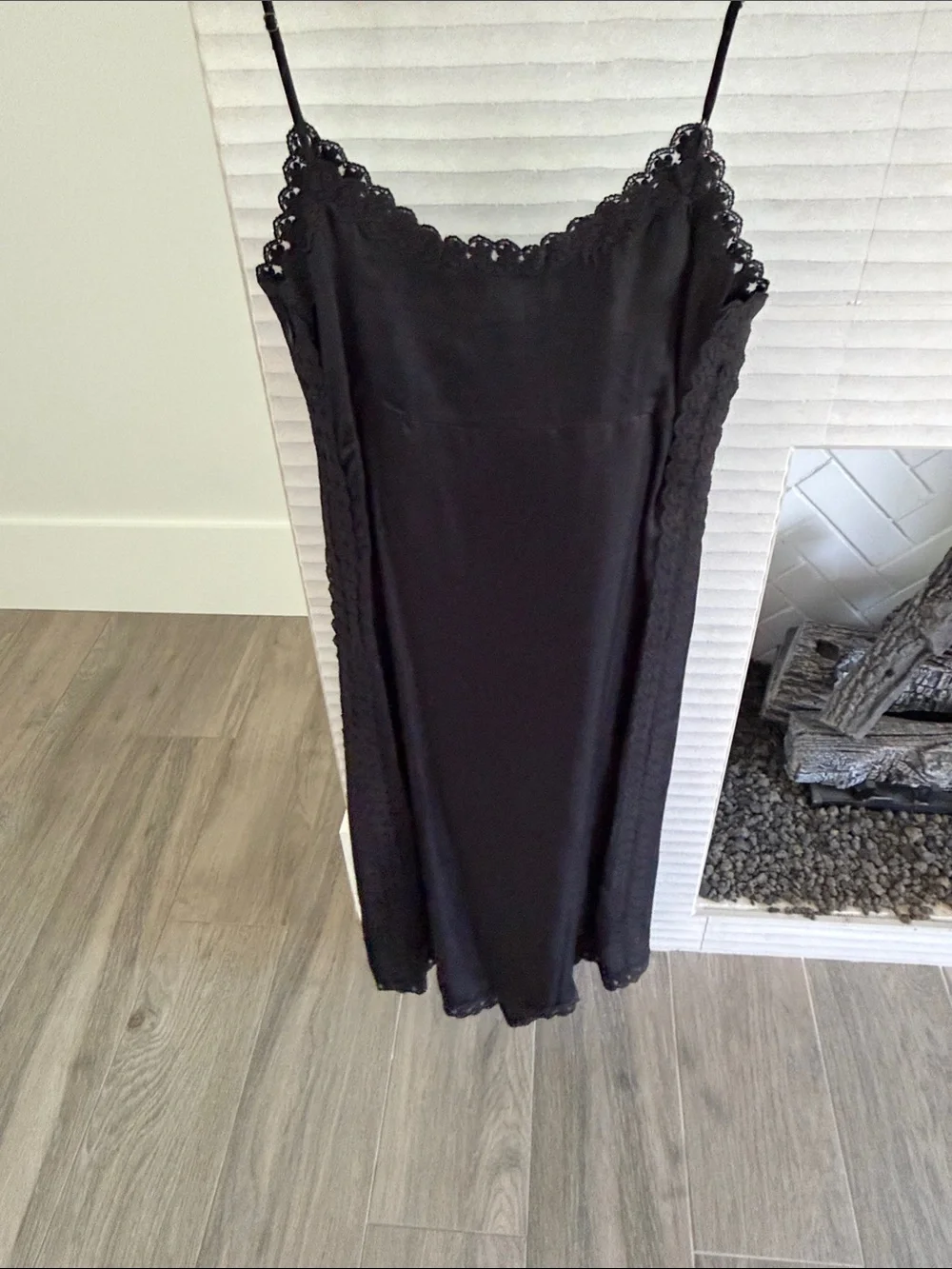 J. Crew Black Lace-Trim Slip Midi Dress
